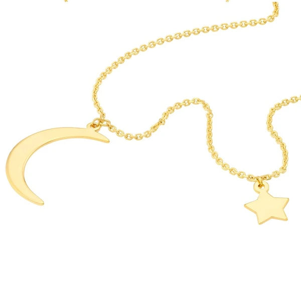 Crescent Moon with Star Dangle Necklace