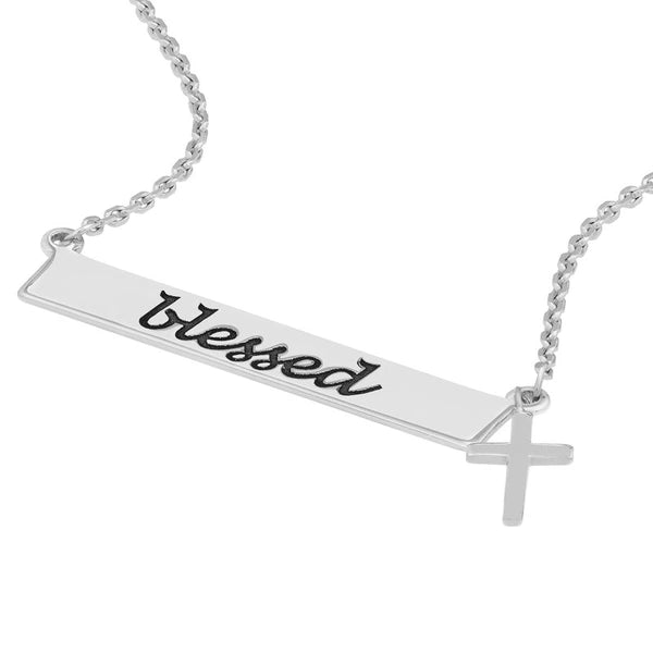 Plated Sterling Silver Blessed Mini Bar Necklace