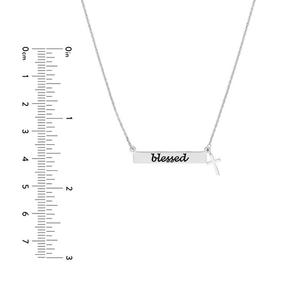 Plated Sterling Silver Blessed Mini Bar Necklace