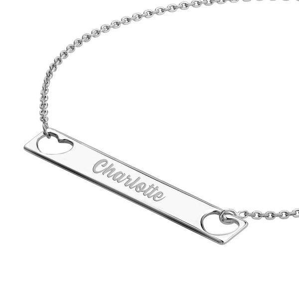 Plated Sterling Silver Mini Bar Necklace with Hearts