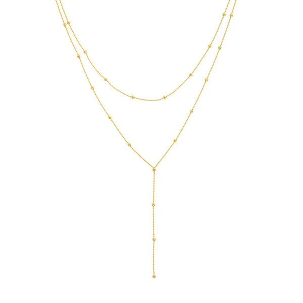 Double Stranded Bead Station Drop Necklace