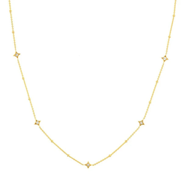 Diamond Star Bezels and Beads Necklace