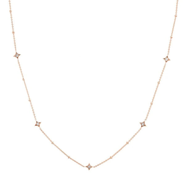 Diamond Star Bezels and Beads Necklace