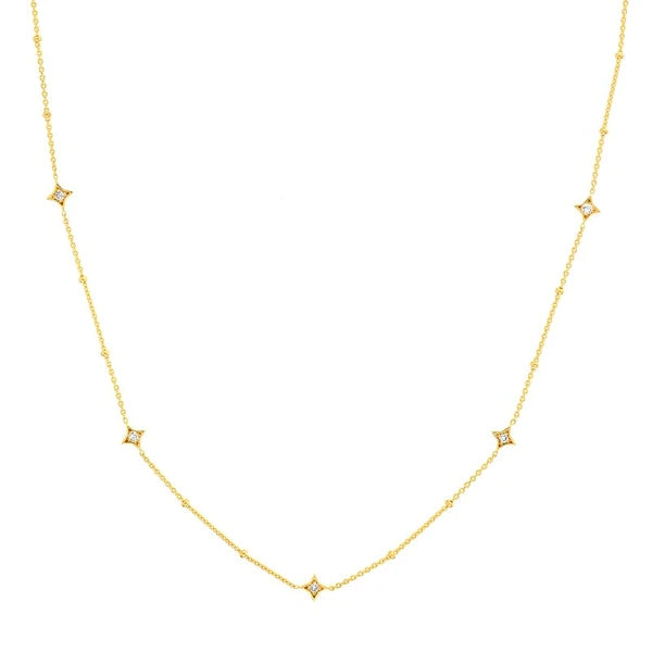 Diamond Star Bezels and Beads Necklace