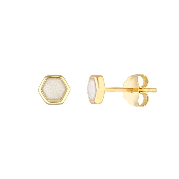 Mother of Pearl EN/Amel Hexagon Stud Earrings