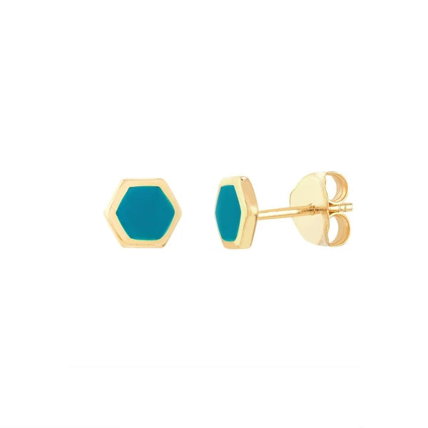 Turquoise EN/Amel Hexagon Stud Earrings
