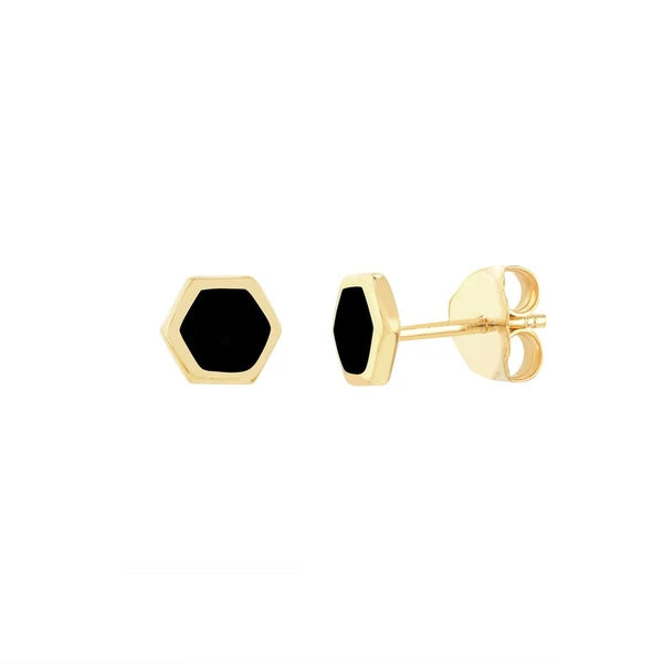 Onyx EN/Amel Hexagon Stud Earrings