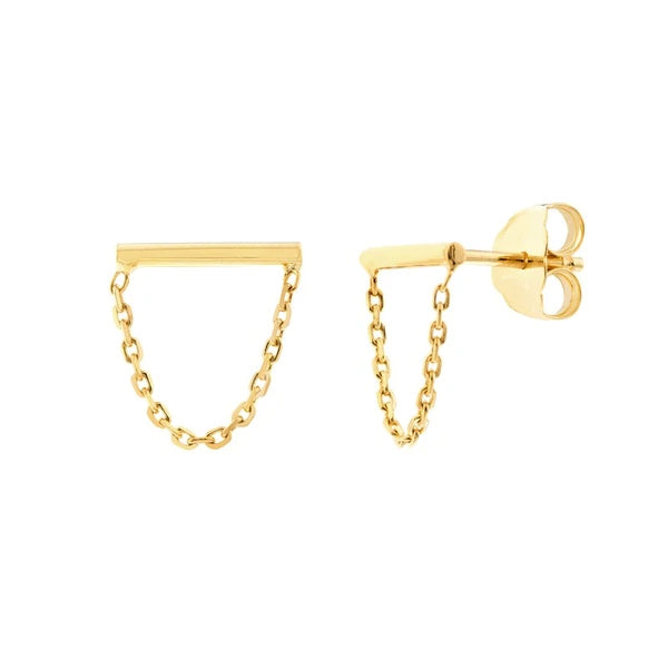 Horizontal Bar Earrings with Chain Drape