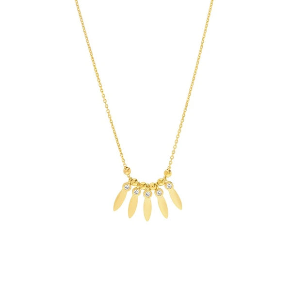 Mini Bezel Leaf Drop and Bead Necklace