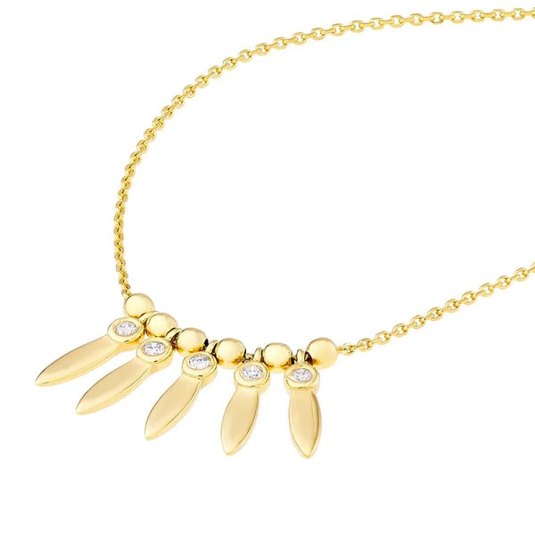 Mini Bezel Leaf Drop and Bead Necklace