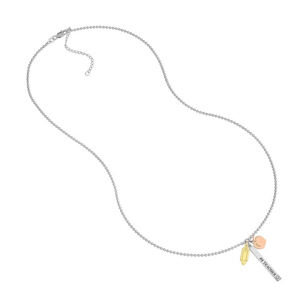 Sterling Silver #1 Teacher Bar Dangles Mixed Charm Necklace