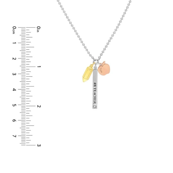 Sterling Silver #1 Teacher Bar Dangles Mixed Charm Necklace