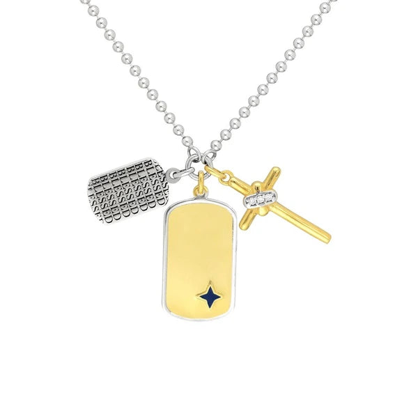 Sterling Silver Blessed Dog Tag Mixed Charm Necklace