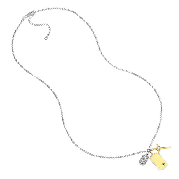 Sterling Silver Blessed Dog Tag Mixed Charm Necklace