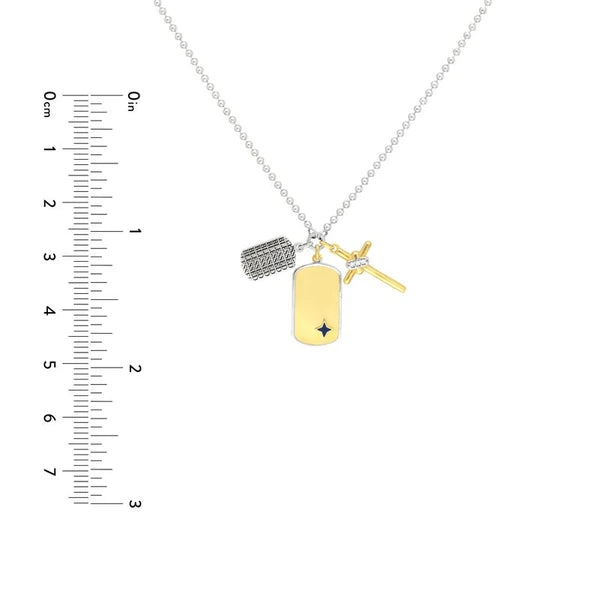 Sterling Silver Blessed Dog Tag Mixed Charm Necklace