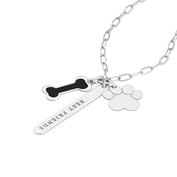 Sterling Silver Dog BFF Paper Clip Chain Charm Necklace