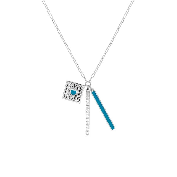 Sterling Silver Loved EN/Amel Paper Clip Chain Charm Necklace