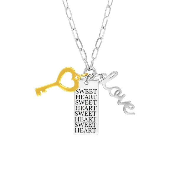Sterling Silver Sweetheart Paper Clip Chain Charm Necklace