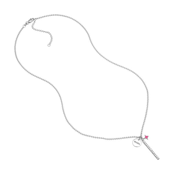 Sterling Silver Girl Mama CZ Bar Mixed Charm Necklace
