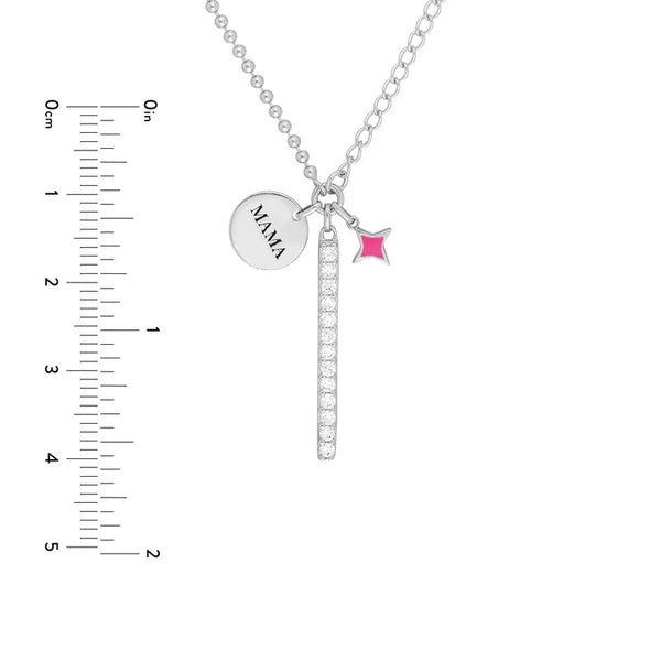Sterling Silver Girl Mama CZ Bar Mixed Charm Necklace