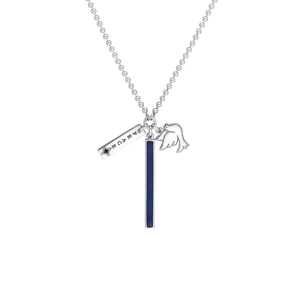 Sterling Silver EN/Amel Bar with Peace Mixed Charm Necklace