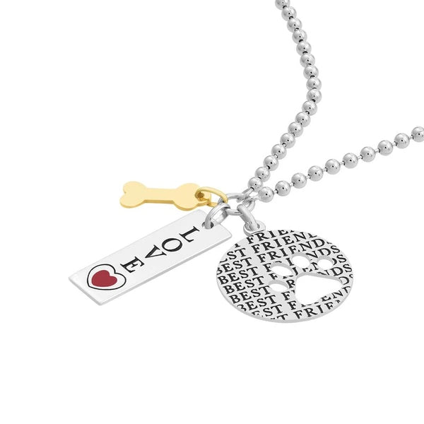 Sterling Silver Best Friends with Paw Mixed Charm Necklace