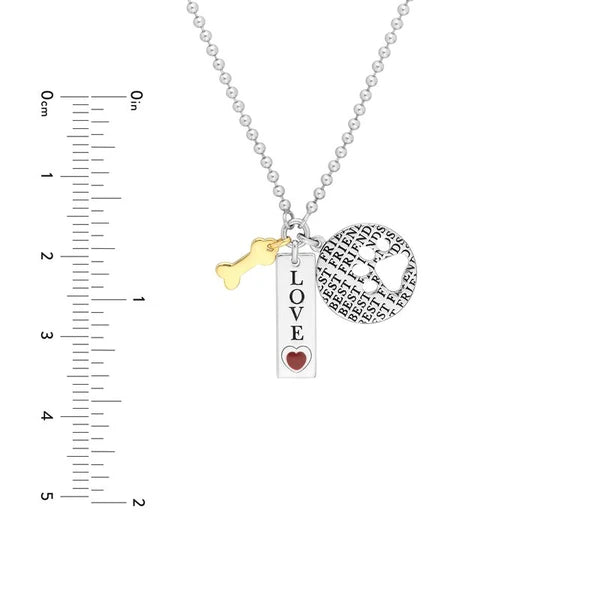Sterling Silver Best Friends with Paw Mixed Charm Necklace