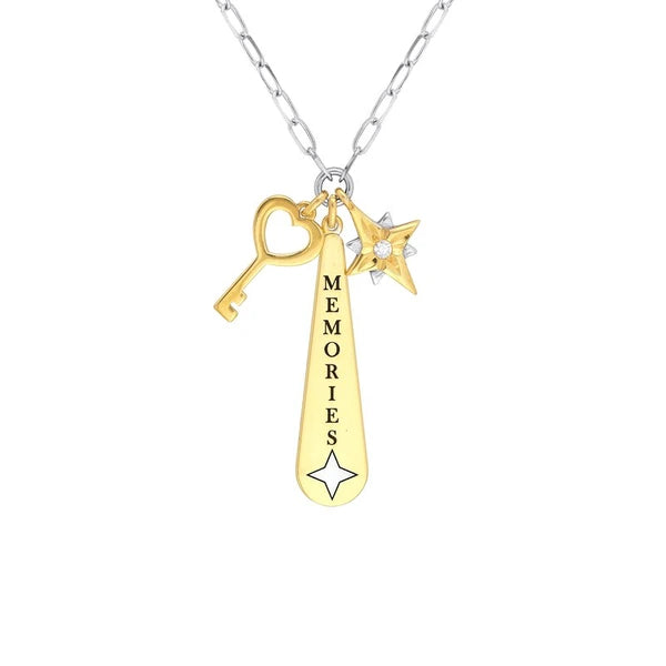 Sterling Silver CZ Memories Paper Clip Chain Charm Necklace