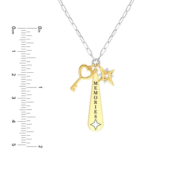 Sterling Silver CZ Memories Paper Clip Chain Charm Necklace