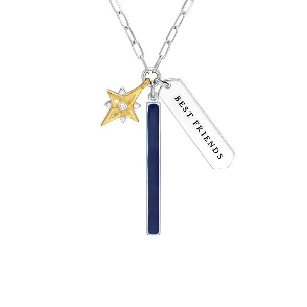Sterling Silver Best Friends Paper Clip Chain Charm Necklace