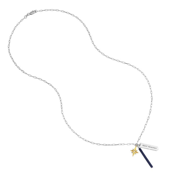 Sterling Silver Best Friends Paper Clip Chain Charm Necklace