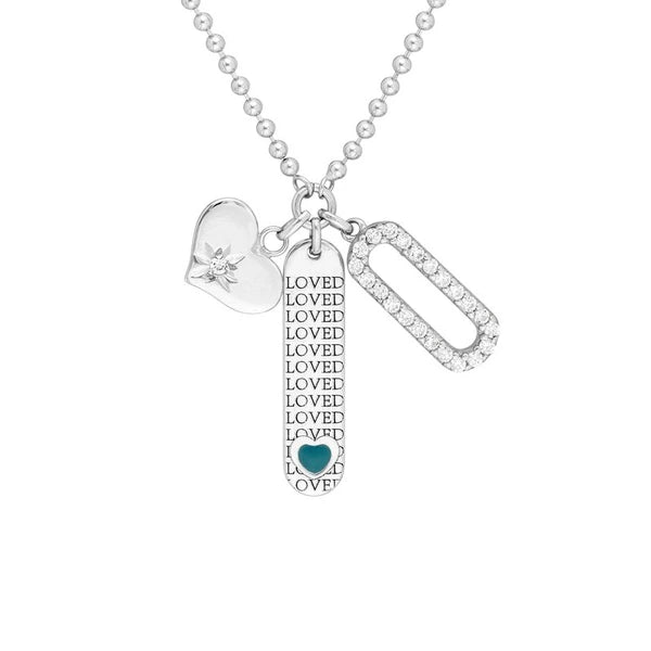 Sterling Silver Love Bar with CZ Mixed Charm Necklace