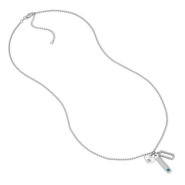 Sterling Silver Love Bar with CZ Mixed Charm Necklace