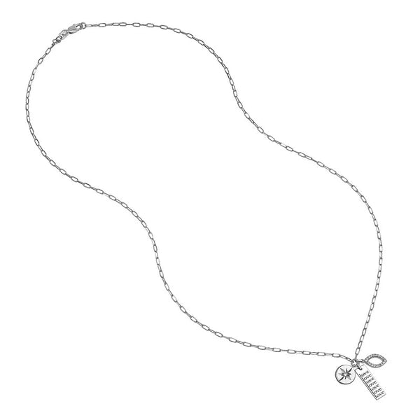 Sterling Silver Love Bar Paper Clip Chain Charm Necklace
