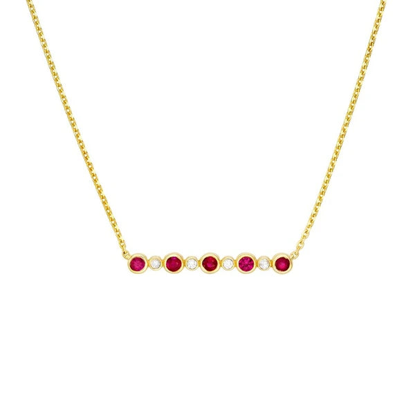 Diamond and Ruby Bezel Bar Necklace