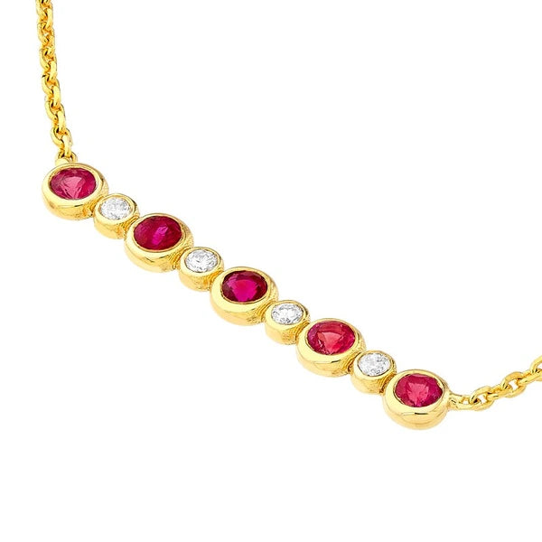Diamond and Ruby Bezel Bar Necklace