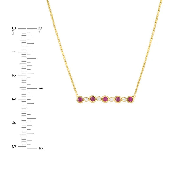 Diamond and Ruby Bezel Bar Necklace