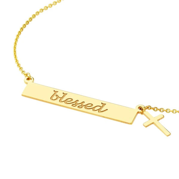 Blessed Bar Necklace with Cross Dangle
