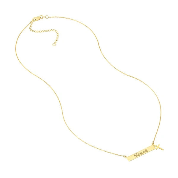 Blessed Bar Necklace with Cross Dangle
