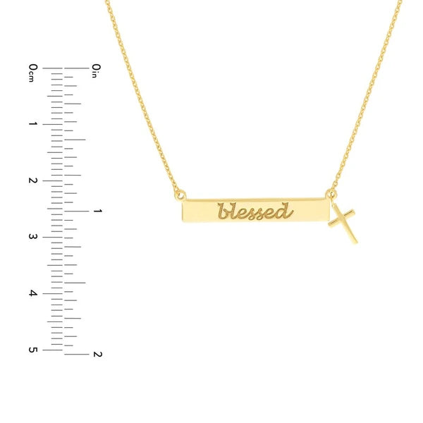 Blessed Bar Necklace with Cross Dangle