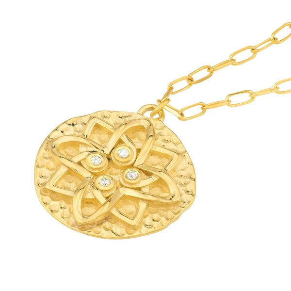 Hammered Floral Medallion Diamond Necklace