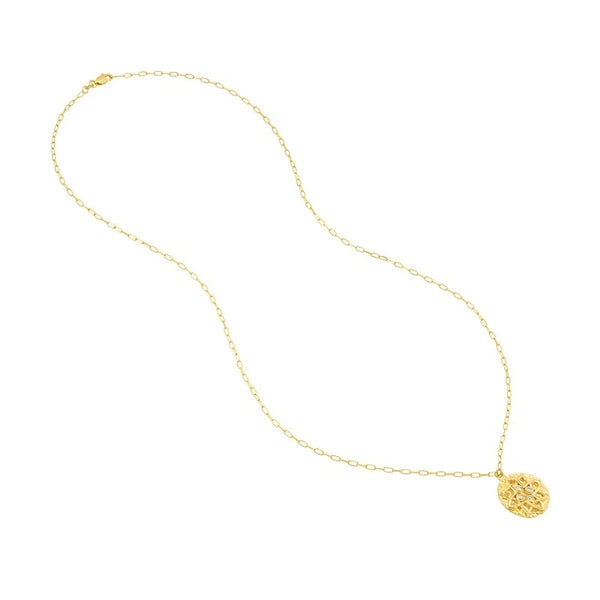 Hammered Floral Medallion Diamond Necklace