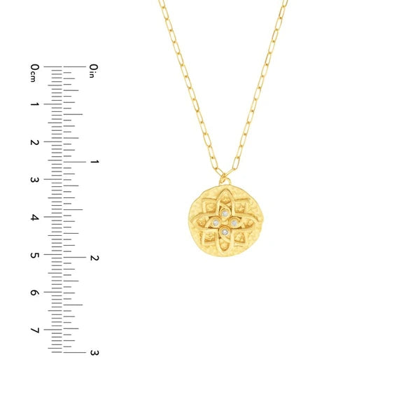 Hammered Floral Medallion Diamond Necklace