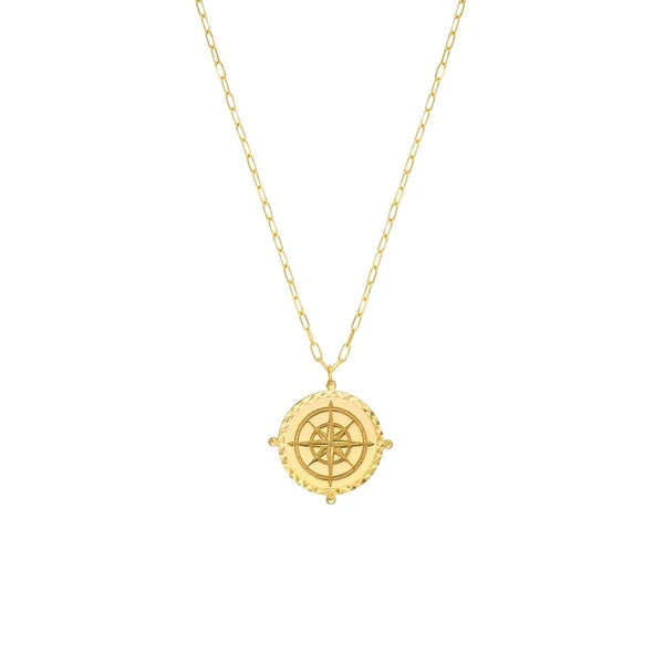 Wind Rose Compass Medallion on Paper Clip Chain