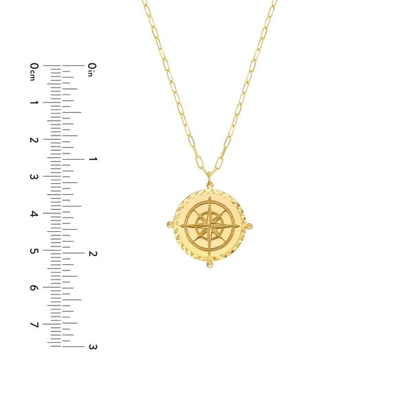 Wind Rose Compass Medallion on Paper Clip Chain