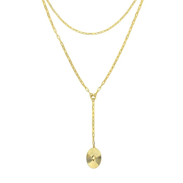 Two-Stranded Fluted Pendant Choker Necklace