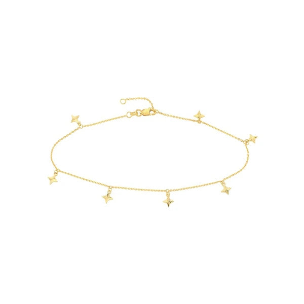 Fluted Star Dangle Adjustable Anklet