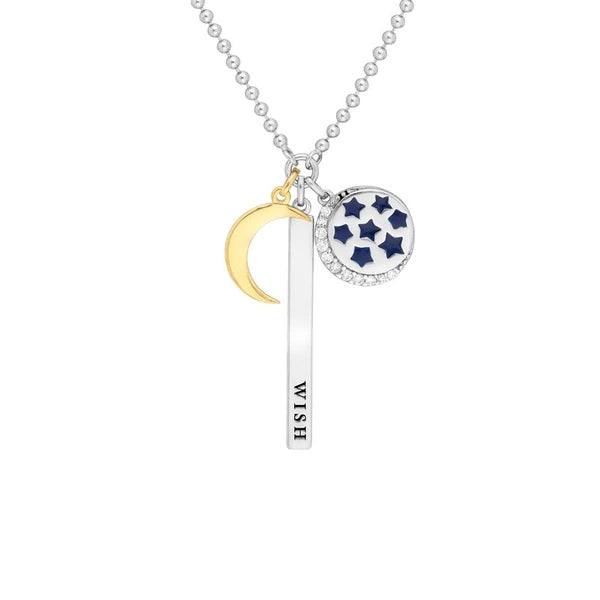 Sterling Silver Wish Bar Celestial Mixed Charm Necklace