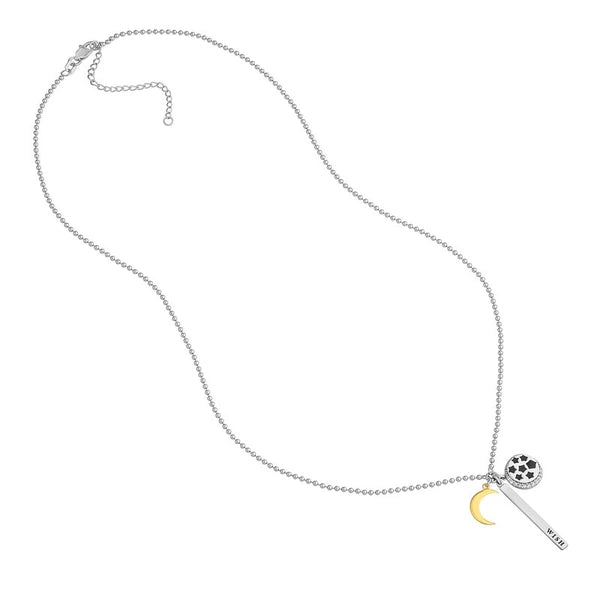 Sterling Silver Wish Bar Celestial Mixed Charm Necklace