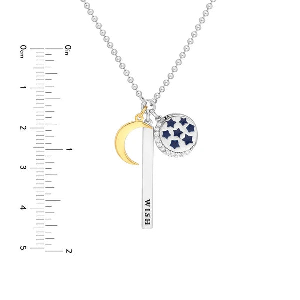 Sterling Silver Wish Bar Celestial Mixed Charm Necklace
